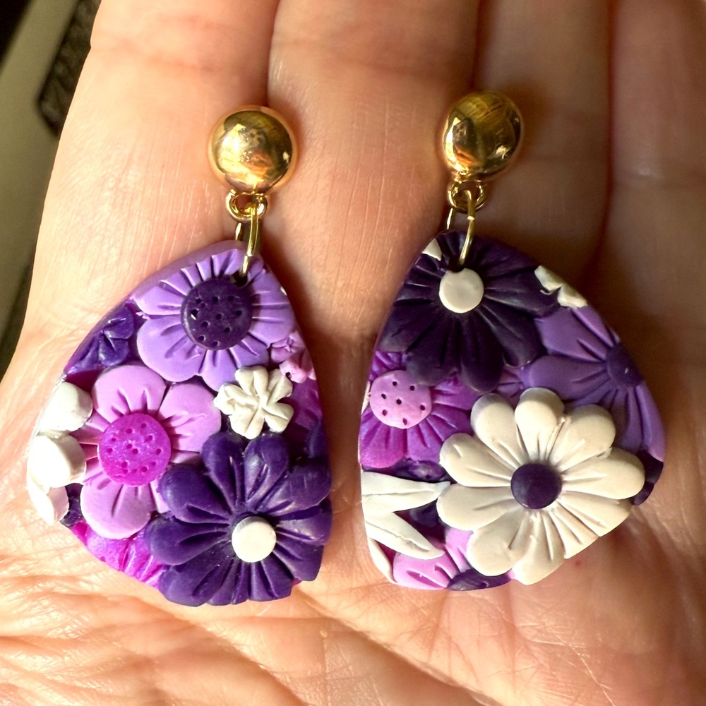 Handmade floral slab earrings